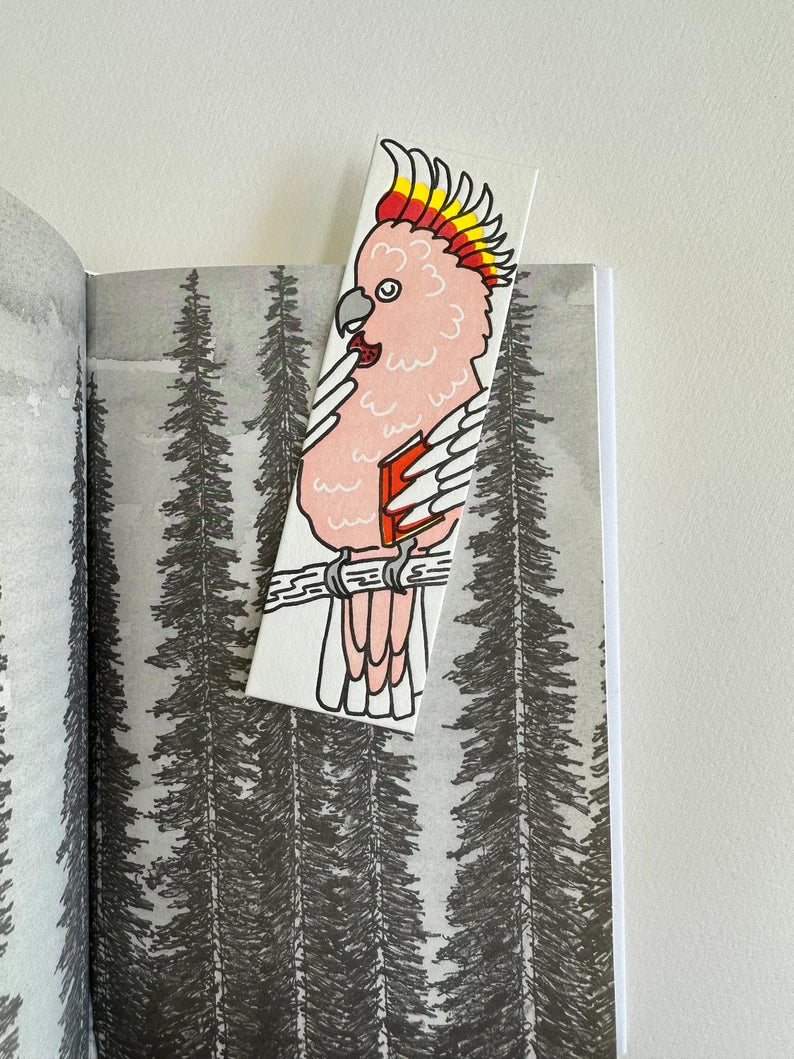 Little Paper House Press Bookmark - Pink Cockatoo – Mockingbird Lounge