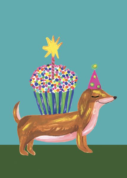 SNH Card - Birthday Dachshund and Cup Cake
