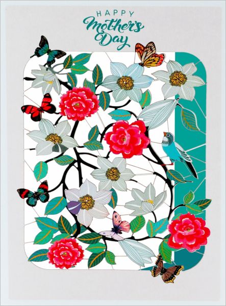 Mother's Day Card - Laser Cut Card - Bird and Flowers