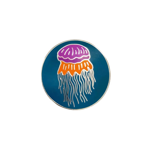 Red Parka Round Pin - Lion's Mane Jellyfish