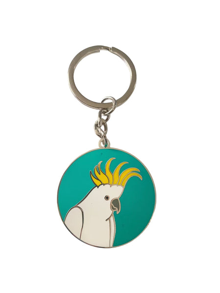 Red Parka Key Ring - Sulphur Crested Cockatoo