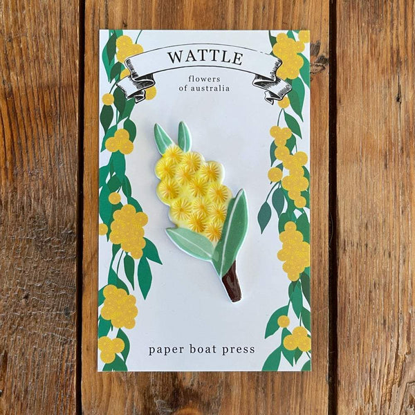 Paper Boat Press Brooch - Wattle