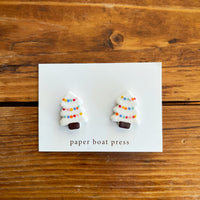 Paper Boat Press Earrings - Xmas Tree White