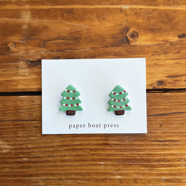 Paper Boat Press Earrings - Xmas Tree Green