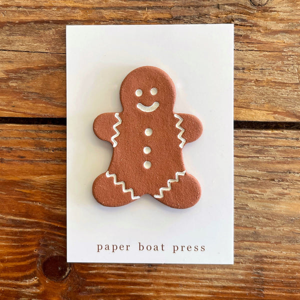 Paper Boat Press Brooch - Xmas Gingerbread Person