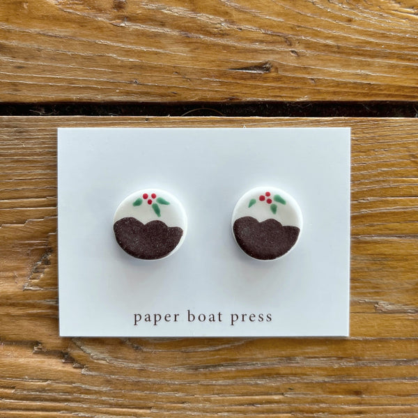 Paper Boat Press Earrings - Xmas Pudding