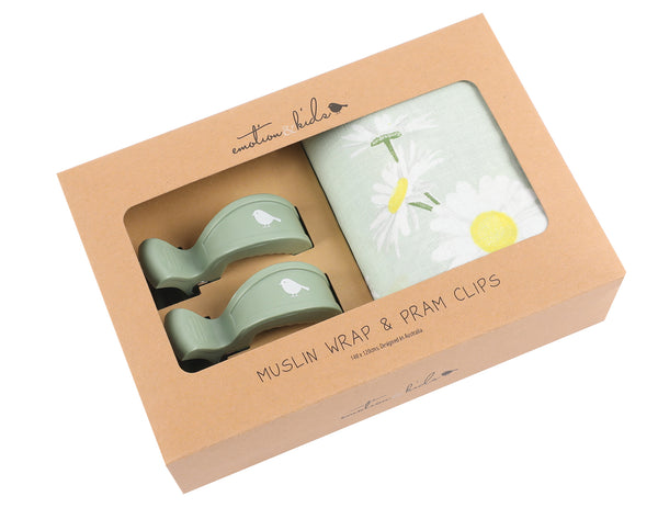 Pram Clips & Muslin Wrap - Daisy