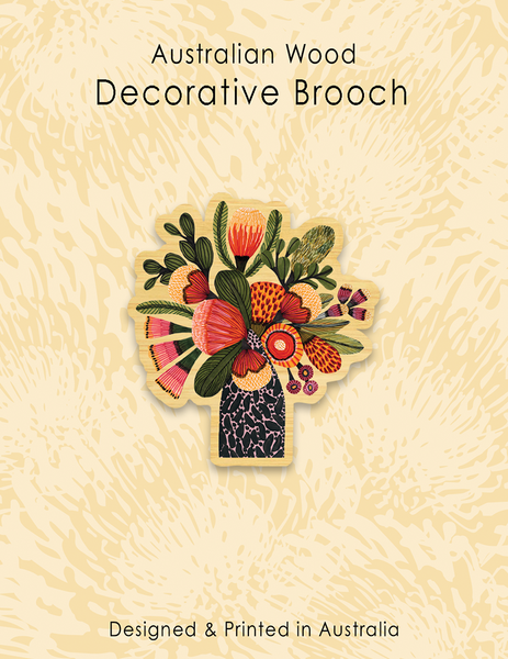 Wood Brooch - Vase Aussie Natives