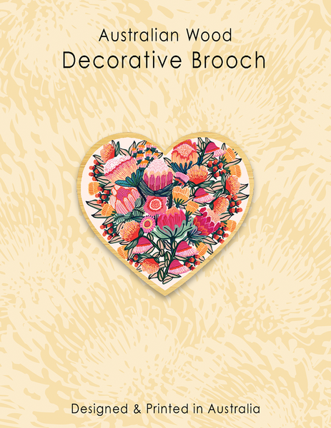 Wood Brooch - Heart Oz Flowers