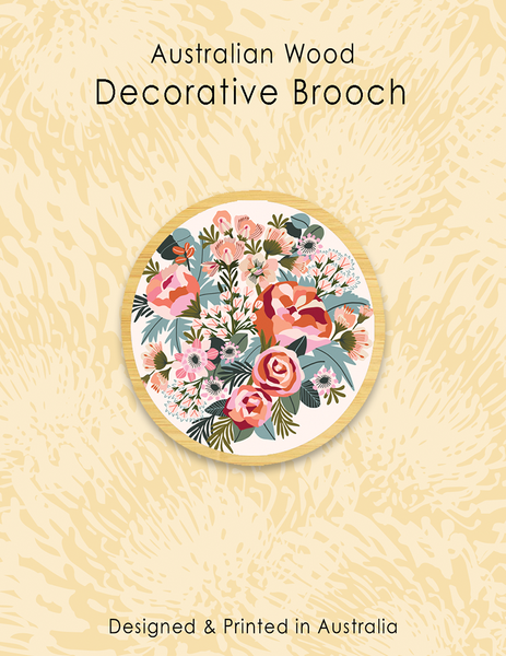 Wood Brooch - Roses & Peonies