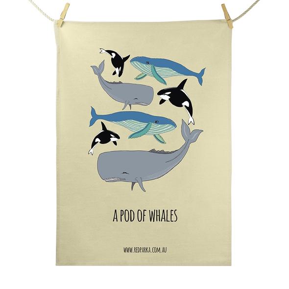 Red Parka Tea Towel - Pod of Whales