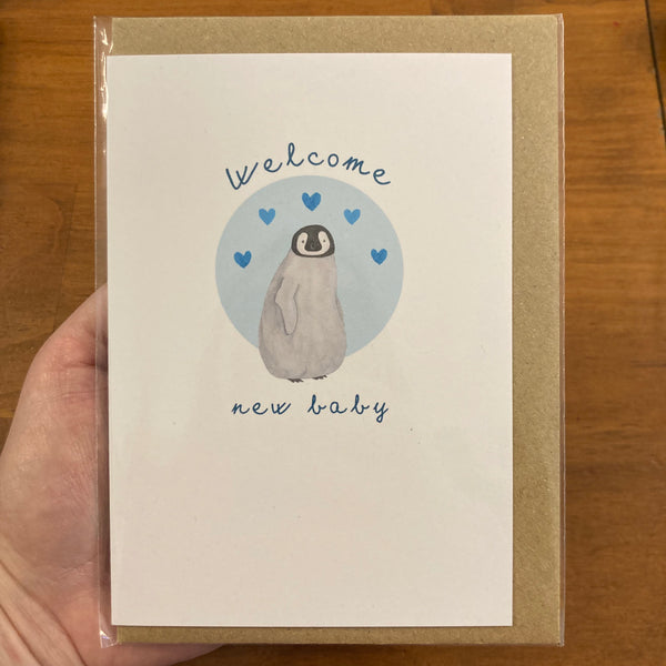 The Curious Cactus - Welcome New Baby Penguin Blue