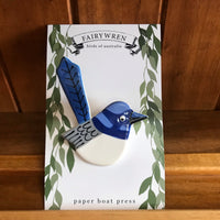 Paper Boat Press Brooch - Fairy Wren