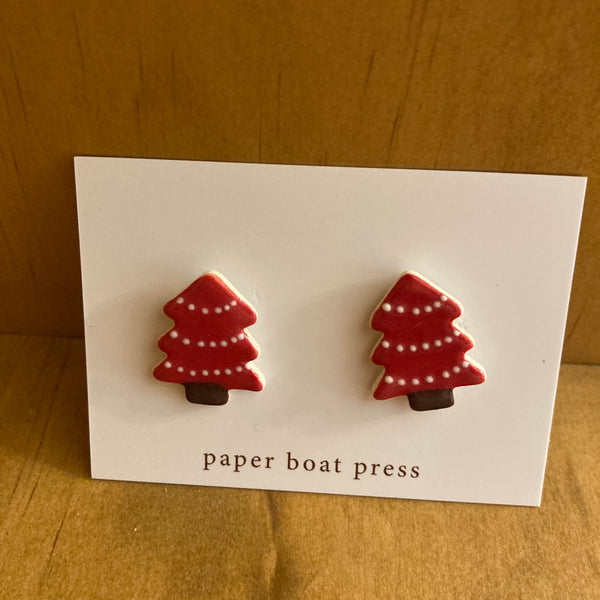 Paper Boat Press Earrings - Xmas Tree Red