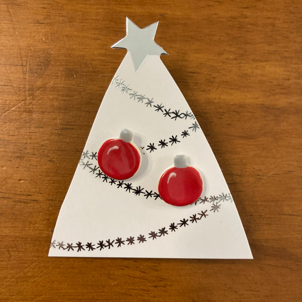 Paper Boat Press Earrings - Xmas Bauble Red