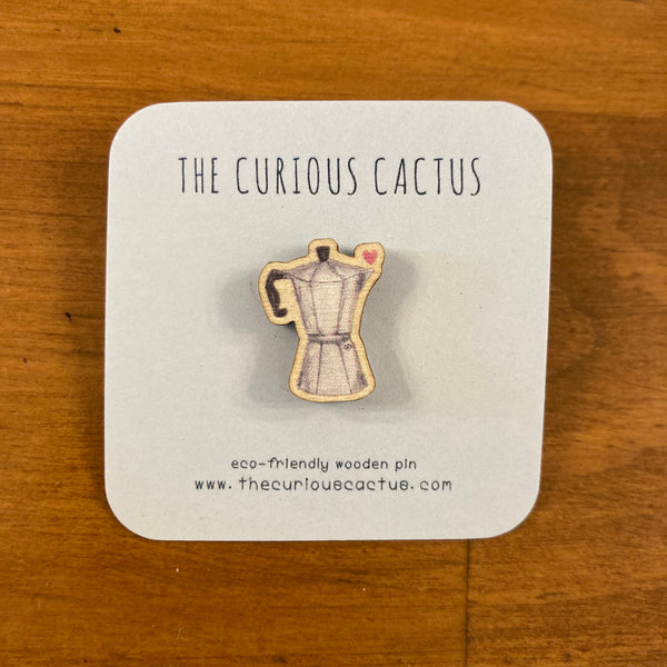 The Curious Cactus Mini Pin - Coffee