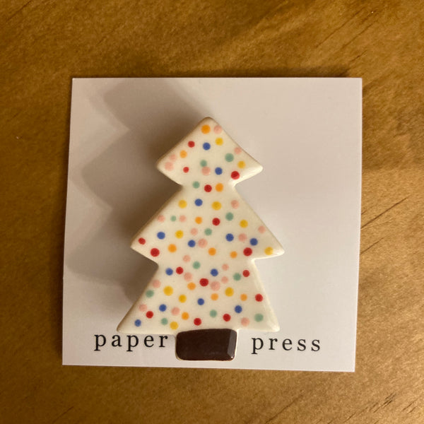 Paper Boat Press Brooch - Xmas Tree White