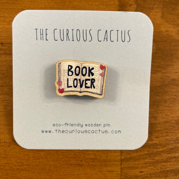 The Curious Cactus Mini Pin - Book Lover