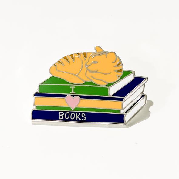Red Parka Book Pin - I Love Books Cat