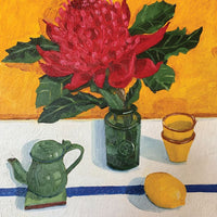 MV Greeting Card - Red Waratah on Gold