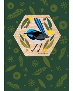 Wood Magnet Card - Fairy Wren