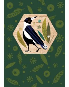 Wood Magnet Card - Magpie