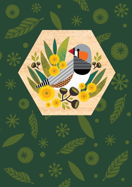 Wood Magnet Card - Zebra Finch