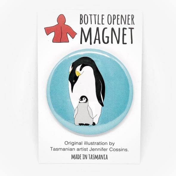 Red Parka Bottle Opener Magnet - Penguin