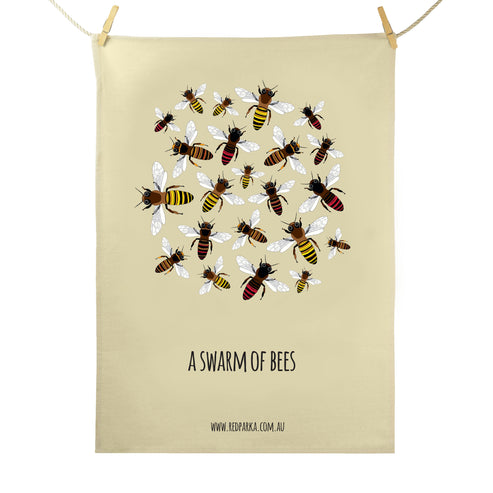 Red Parka Tea Towel - Swarm of Bees